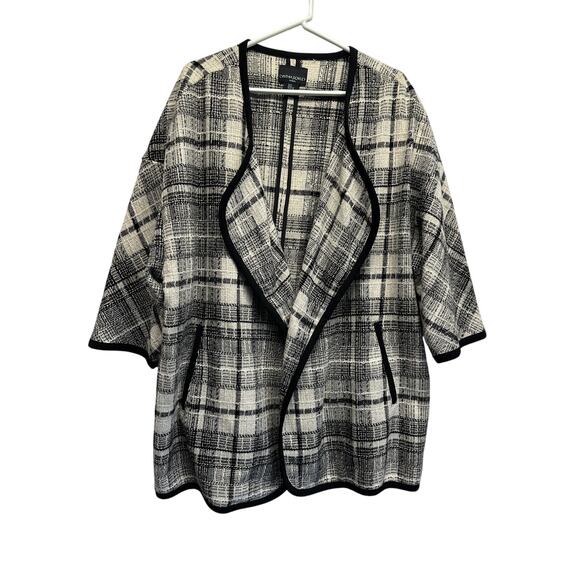 Cynthia Rowley Women Black White Plaid Cardigan Coat Wool Blend 3X Old Money - Picture 1 of 9